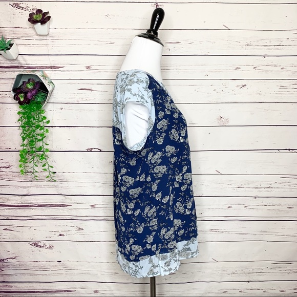 DR2 Daniel Rainn Blue Two Tone Boho Floral Blouse Top Size Small - Picture 5 of 9